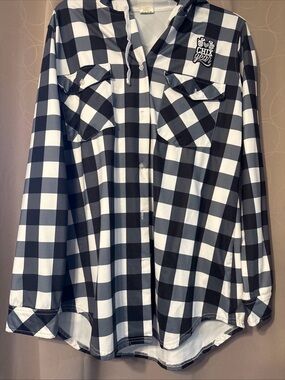 Chix Gear Black & White Plaid Hooded Shirt Jacket